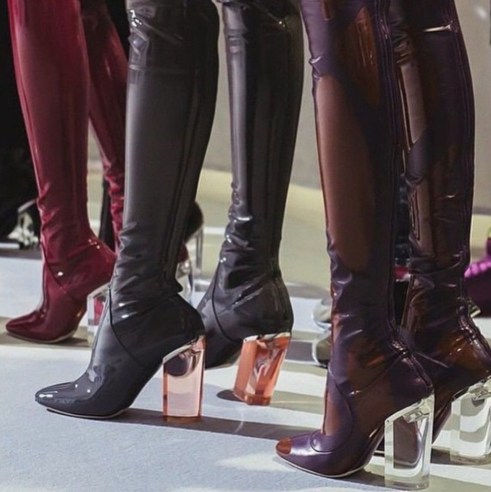 --SOLD-- Christian Dior Patent Leather Vinyl Latex Gray Thigh High Boots 39